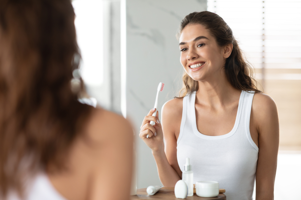  Smiling To Mirror In Bathroom